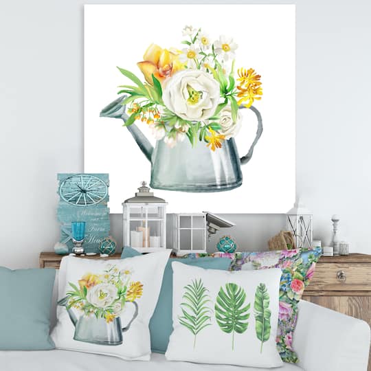 Designart - Roses Peonies & Marigolds In Garden Watering Can